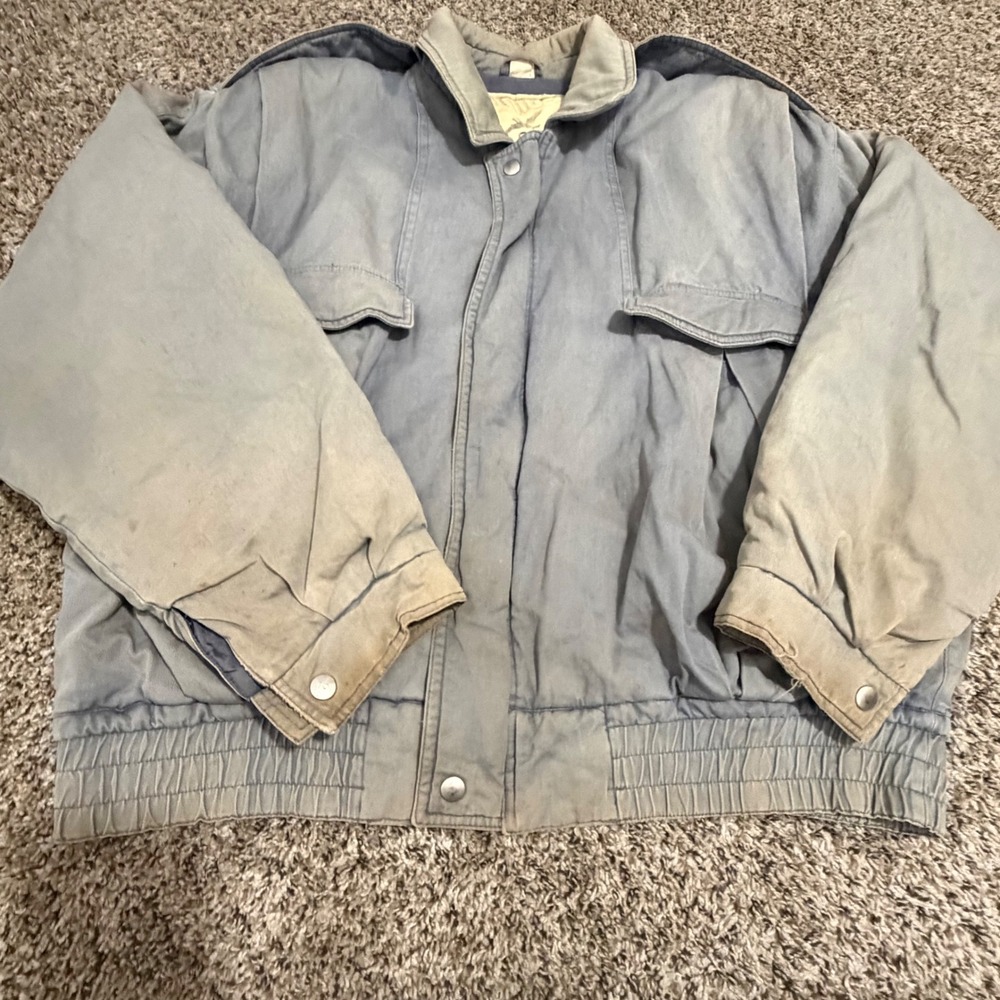 Vintage Weekends Distressed Bomber Jacket Faded Blue Cotton Flight Jacket Mens L